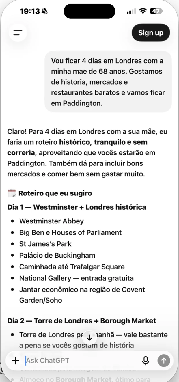 ChatGPT genérico responde com uma lista solta