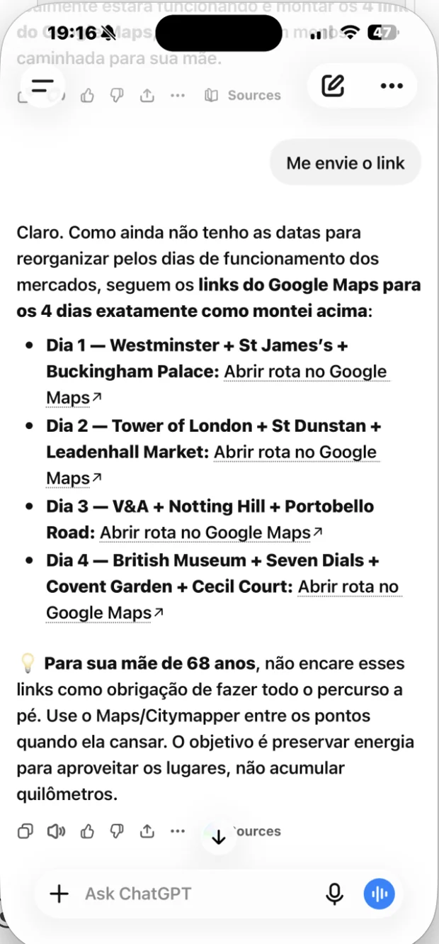 Rota no Google Maps dia a dia, com cuidado no trajeto para a mãe de 68 anos
