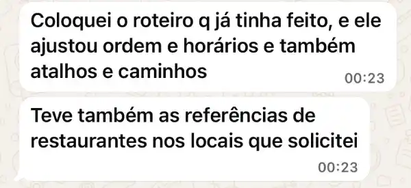 Feedback: ajustou hor&aacute;rios, atalhos e caminhos