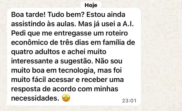 Feedback: n&atilde;o sou boa em tecnologia, mas foi muito f&aacute;cil acessar